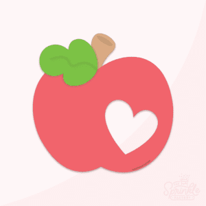 Image of red apple with a heart shaped hole cut out