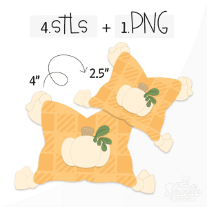 Clipart of an orange pillow with a plaid pattern and a cream pumpkin in the middle with cream tassels on the corners.