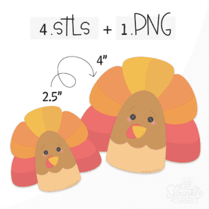 Clipart of a round bottom two toned brown turkey with big feathers in red, orange and yellow.