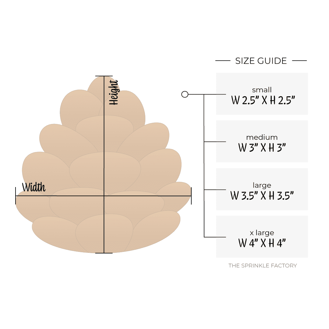 Clipart of a brown pinecone with size guide.