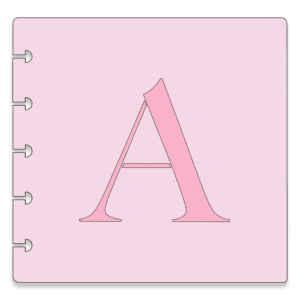 An image of a light pink stencil with a dark capital A in the center.