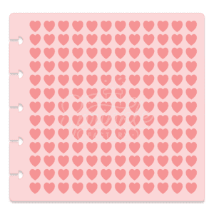Image of a light pink stencil with rows of small red hearts.