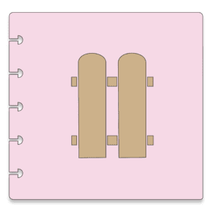 Image of a pink stencil with a two piece brown garden fence.