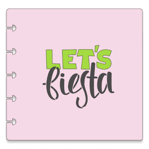 Image of a pink stencil that says Let's Fiesta.