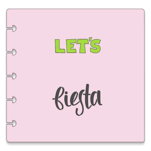 Image of a pink stencil with the word lets over the word fiesta.