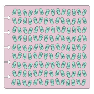 Image of pink stencil with aqua flip flops in rows.