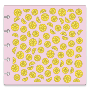 Image o a pink stencil with lemon slices in yellow.
