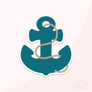 Image of teal anchor with a brown rope wrapped around