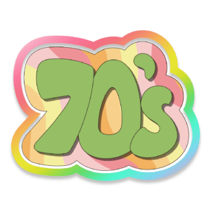 Clipart Image Of 70's in green with a retro print behind.
