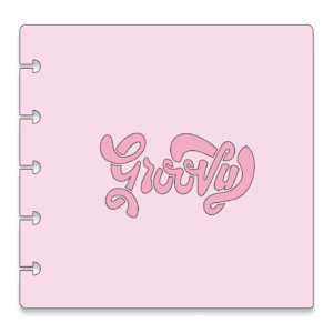 Image of a pink stencil with the words groovy on it in script.