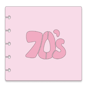 Clipart image of a pink stencil with 70's on it.
