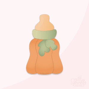 Clipart image of a baby bottle in the shape of a pumpkin.