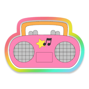 Clipart of a retro boombox in pink.