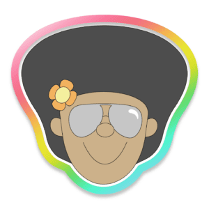 Clipart image of a hippie with an afro wearing aviator glasses.