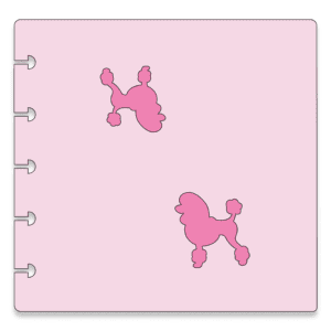 An image of a pink stencil with two dark pink poodle icons opposite of each other.