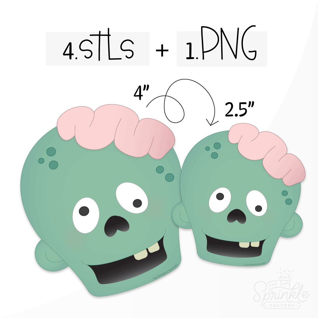 Clipart of a green zombie with pink brains.