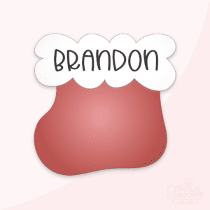 Clipart of a chunky red christmas stocking with white fluff at the top with the name BRANDON in black.