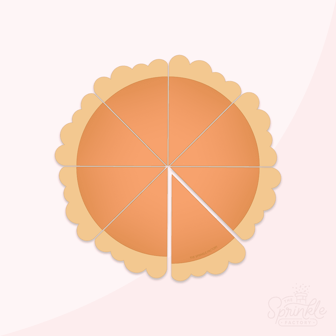 Clipart image of a pumpkin pie with 8 slices.