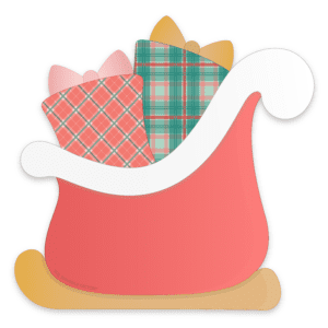 Clipart image of a red sleigh with two plaid gifts in right with bows on them.