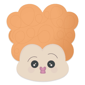 Clipart image of a witch with orange tall curly hair.