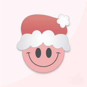 Clipart image of a pink smiley face with a red Santa hat on.