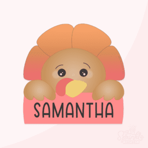 Clipart image of a turkey face holding a plaque with the name Samantha on it.