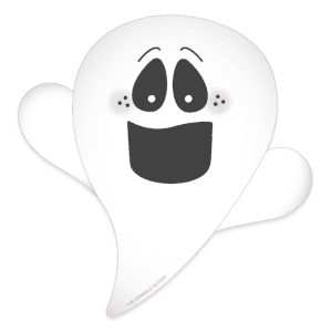 Clipart of a white ghost waving with his left arm.