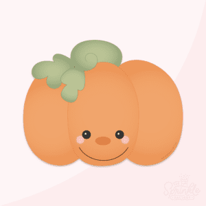 Clipart of an orange pumpkin with a smile with green stem and green leaves.