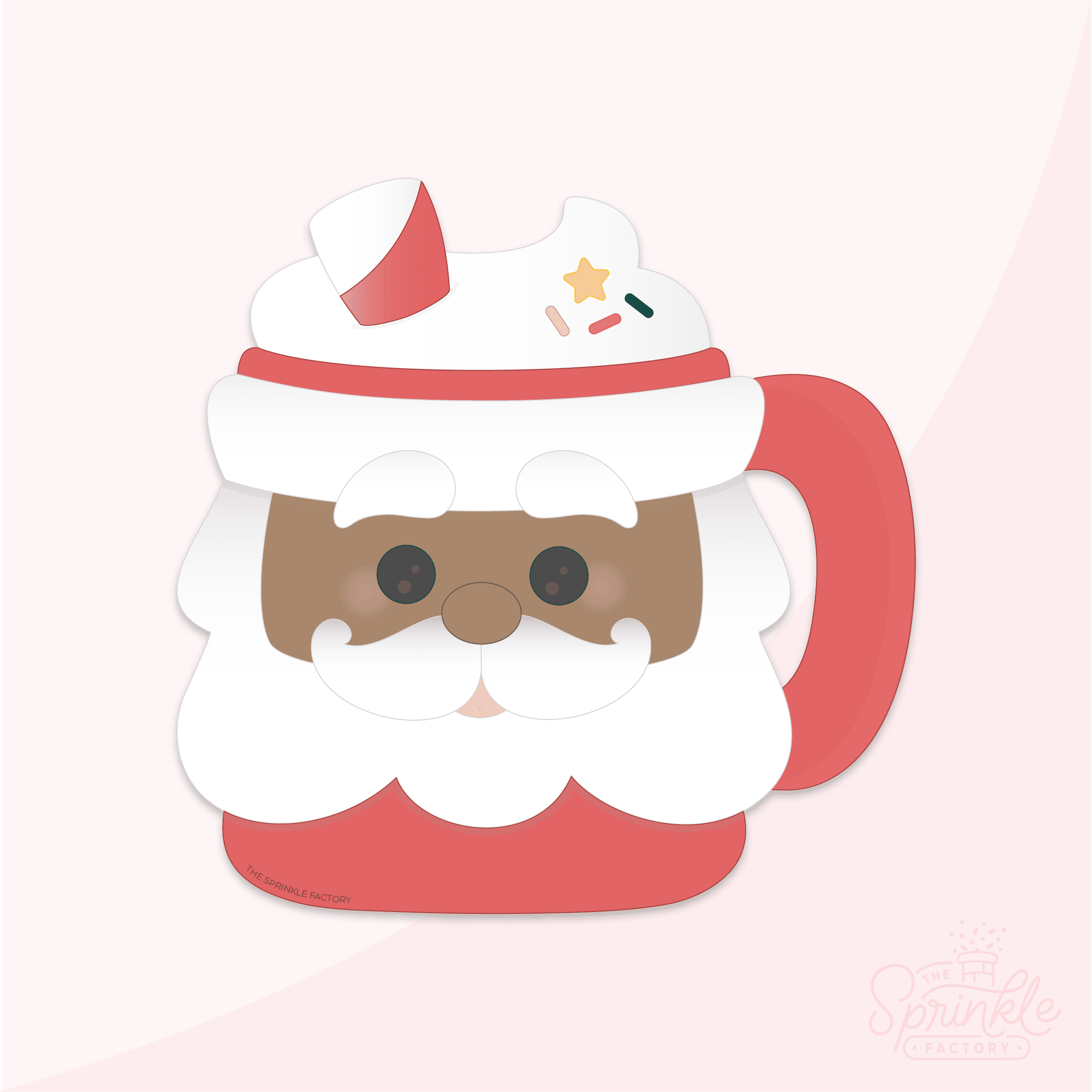 Clipart of a Santa face on a red mug with red and white straw and whipped cream.