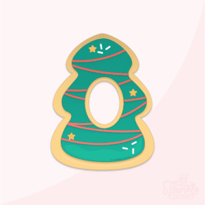 Clipart image of a donut shaped like a Christmas tree with green icing and sprinkes.