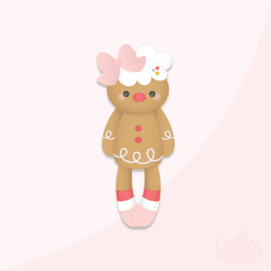 Clipart image of a gingerbread doll with a pink bow on her head.