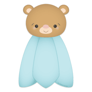 Clipart of a pale blue lovey with a brown bear head with pink nose.