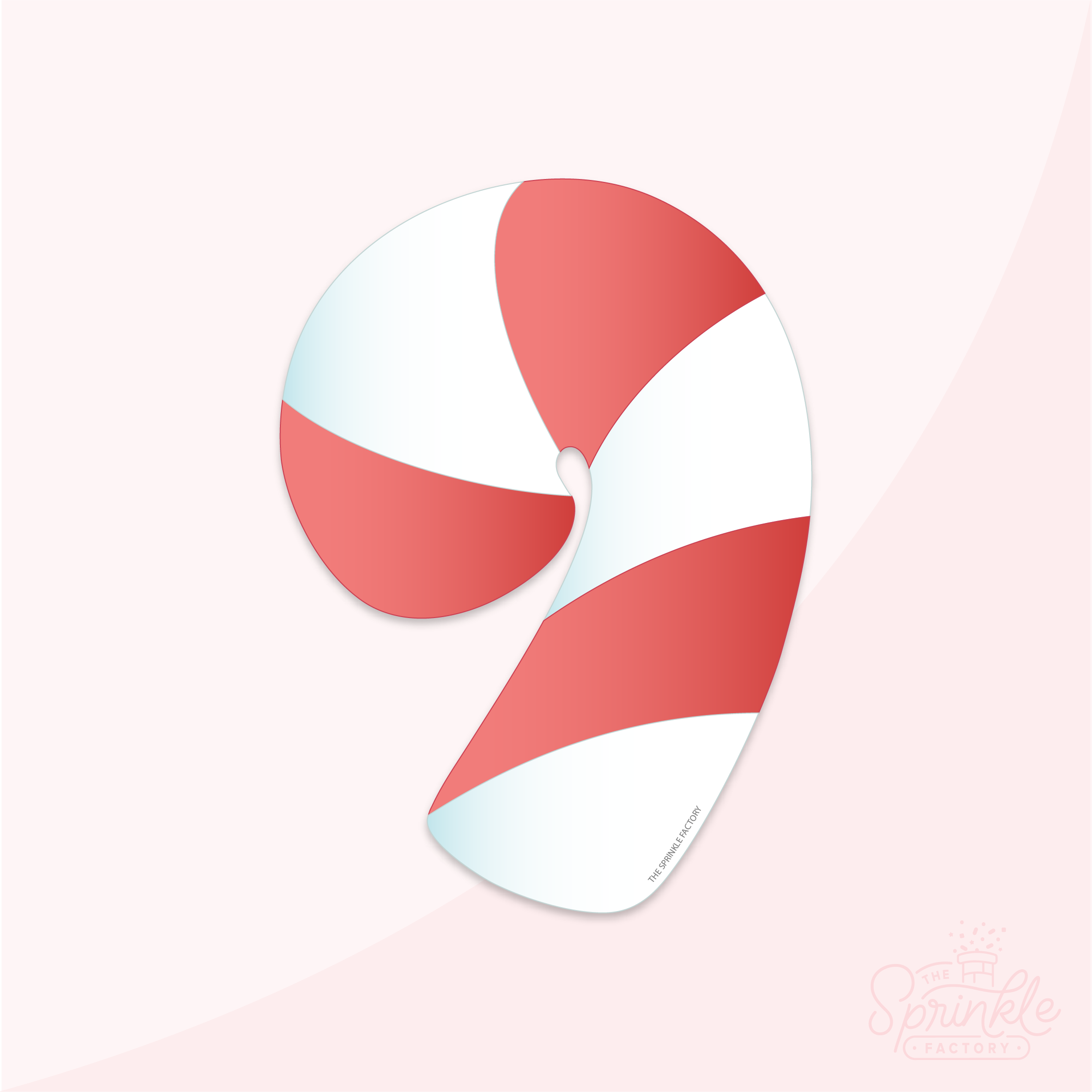 Clipart of a curved red and white thick stripped candy cane facing left.