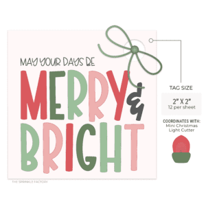Image of a digital tag with the words may your days be merry and bright on it with a green bow.