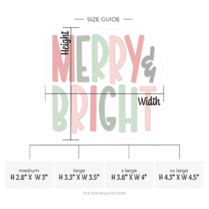 Clipart of MERRY & BRIGHT in capital letters in rotating red, green, light green and pink with the & in black.