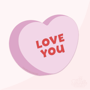 A graphic image of a chubby conversation heart on a pink background.