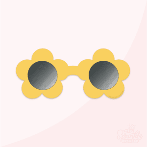 Clipart of yellow flower shaped sunglasses with black lenses.