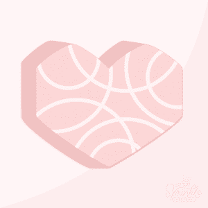 Clipart of a heart shaped snack cake with pink icing and white swirls.