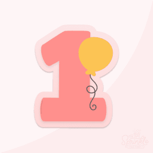 Clipart image of a red number 1 with a light pink offset background and a yellow balloon to the right with black string.