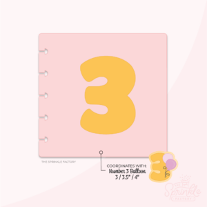 Clipart of a pink stencil with a yellow 3 stencil in the middle with the image of the number 3 balloon cutter in the bottom corner.