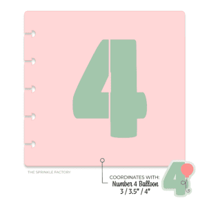 Clipart of a pink stencil with a green 4 stencil in the middle with the image of the number 4 balloon cutter in the bottom corner.