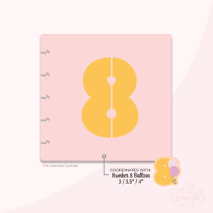Clipart of a pink stencil with a yellow 8 stencil in the middle with the image of the number 8 balloon cutter in the bottom corner.