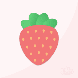 Clipart of a red strawberry with yellow seeds and a green top.