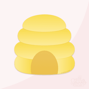 Clipart of a yellow 4 layer bee hive with a golden arched entrance at the bottom.