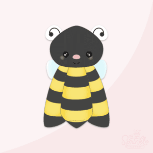 Clipart of a black bee lovey toy with a yellow and black stripped cloth lovey hanging below his head with light blue wings.