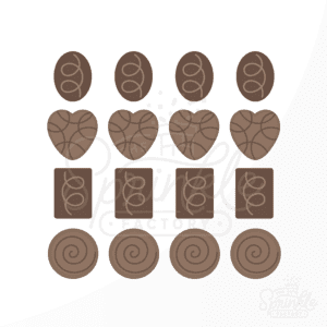 Graphic image of chocolates. 4 rows or 4.