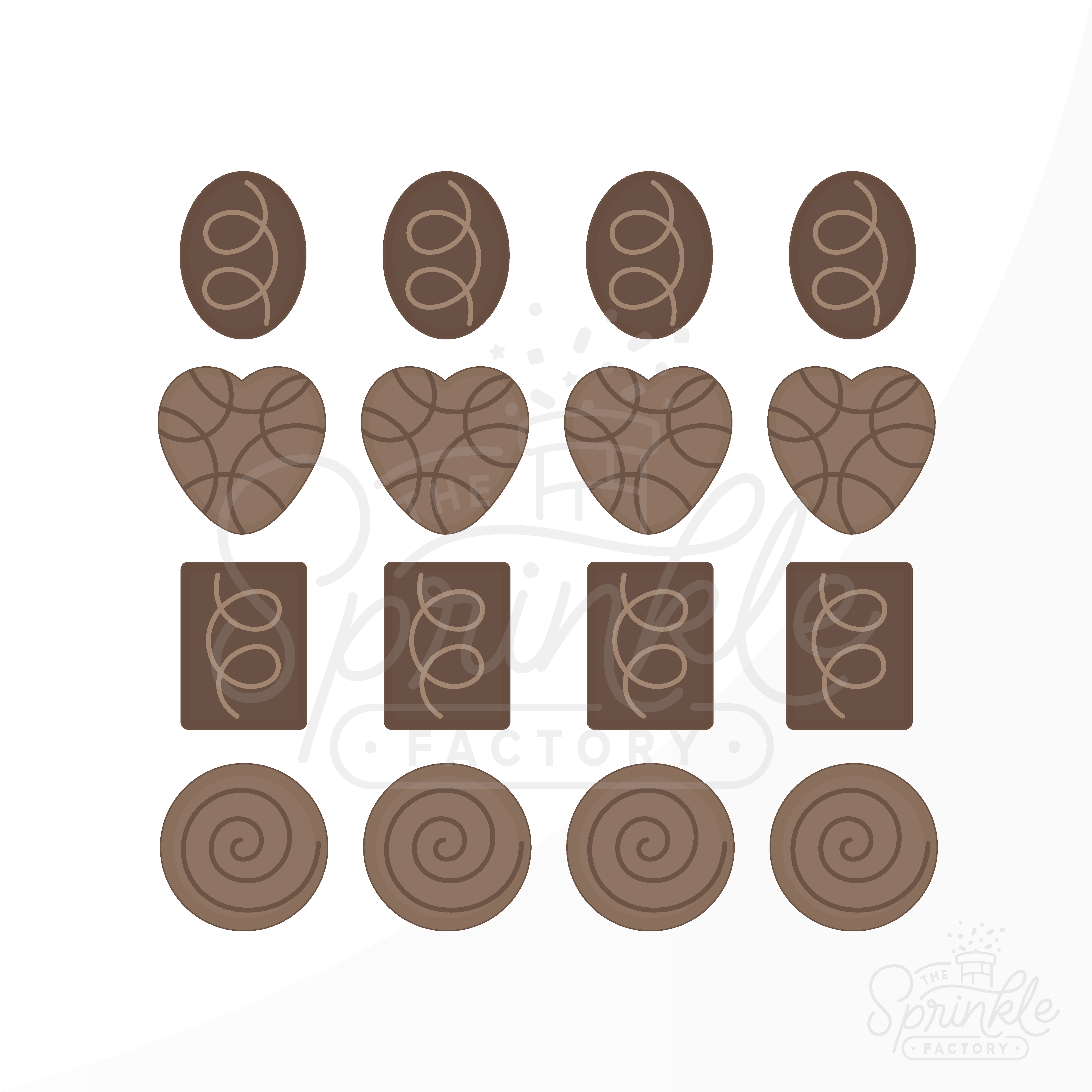 Graphic image of chocolates. 4 rows or 4.