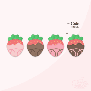 Clipart of stacked mini chocolate covered strawberries with the first having pink chocolate with a dark pink swirl, the second has brown chocolate with a dark swirl, the third has pink chocolate with a brown swirl and the last has brown chocolate with a light brown swirl.