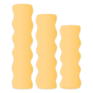 Clipart of 3 golden crinkle cut fries standing vertical in 3 different lengths.