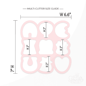 Clipart of the marshmallow charms multi cutter with size guide.